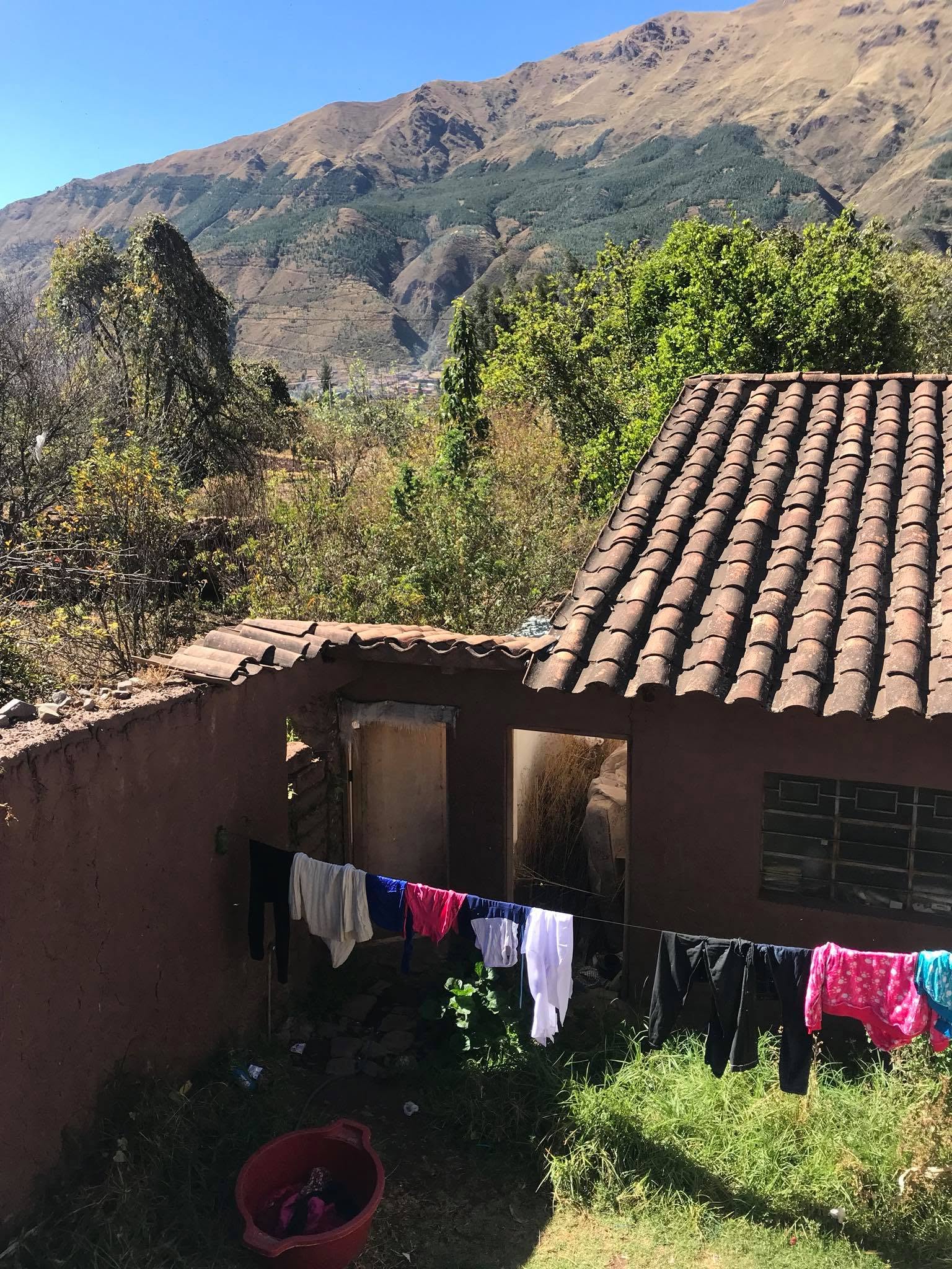 House strung with laundry